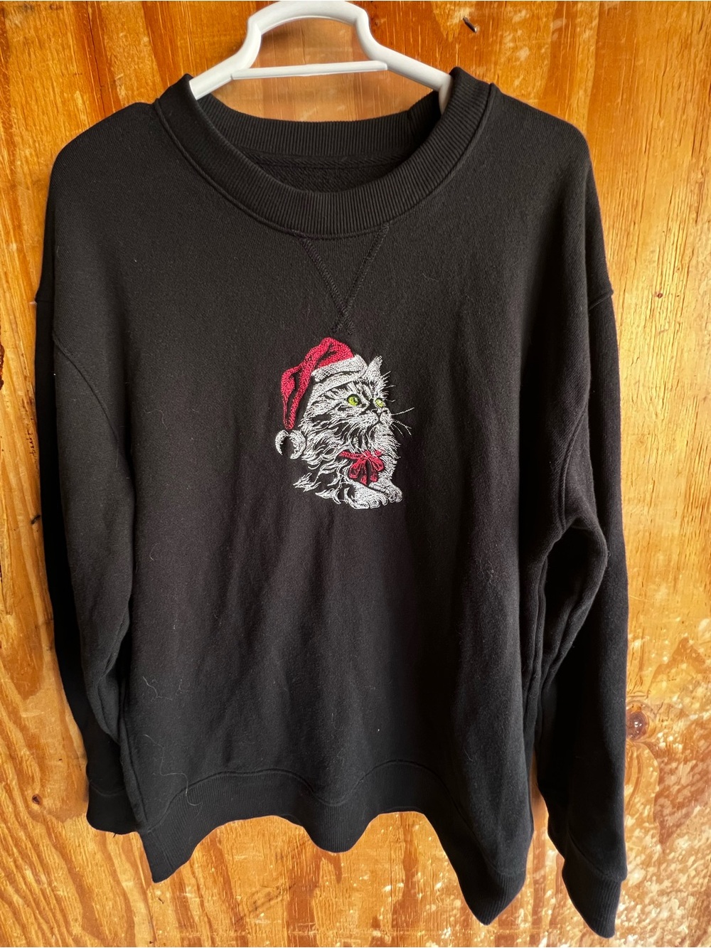 Time and Tru Black Christmas Cat Embroidered Sweatshirt Size S (4-6)